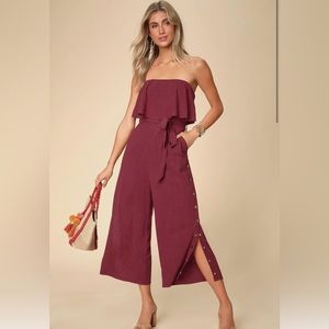 Lulu’s Lanah Burgundy Strapless Jumpsuit